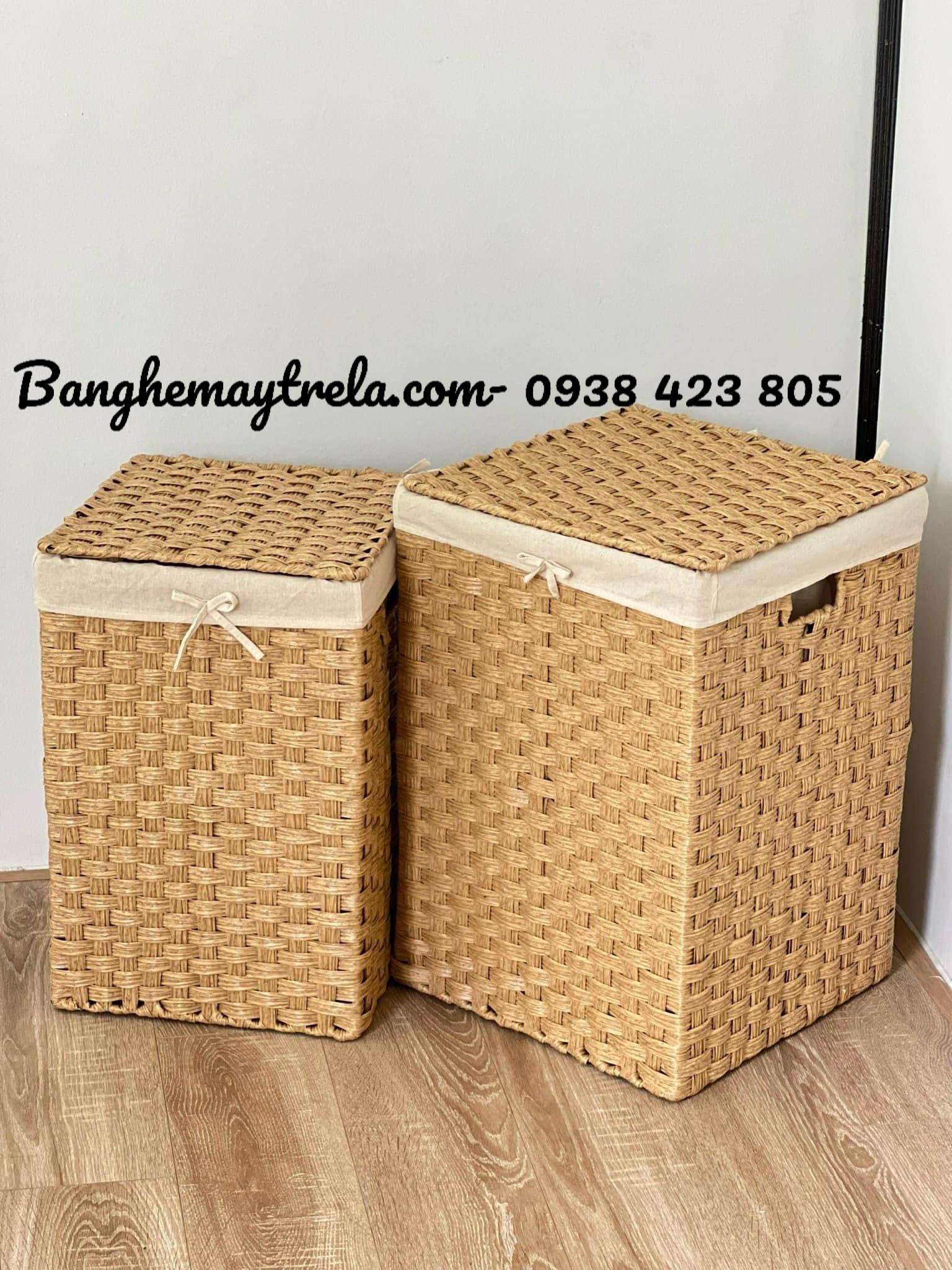 Giỏ vuông đựng đồ nhựa giả mây
